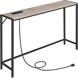 MAHANCRIS Console Table, Narrow Sofa Table, 43.3 Entrance Table with Power Station, Behind Couch Table, Simple Style, for Living Room, Hallway, Entryway, Foyer, Greige and Black CTHG112E01