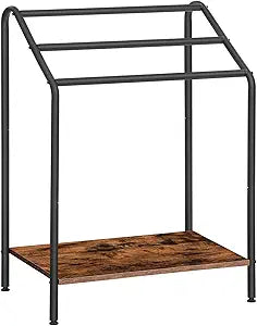 HOOBRO Freestanding Towel-Rack for Bathroom, 3 Tier Blanket Rack for Living Room, 23.6" L x 14.2" W x 33.9" H, Quilt Blanket Ladder Holder, Drying and Display Rack, Rustic Brown and Black BF63LB01