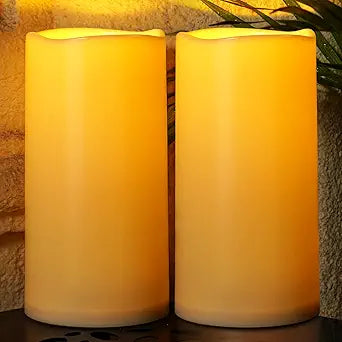 Homemory 6" x 12" Extra Large Outdoor Waterproof Candle with Auto 6-Hour Timer, Ivory Plastic Made, Long Last for Half A Year, Set of 2