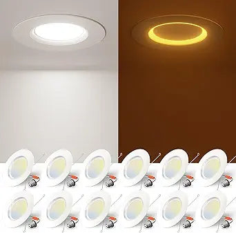 Amico 12 Pack 6 inch 5CCT LED Recessed Lighting with Night Light, 12.5W=100W, 1000LM Can Lights with Baffle Trim, Dimmable, Retrofit Downlight, 2700K/3000K/3500K/4000K/5000K Selectable - ETL & FCC