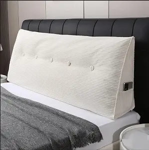 Wedge Headboard Pillow for Bed, Full Dorm Headboard Pillow Support for Sitting Up, Reading, Relaxing, Bolster Pillow with Removable Washable Cover, White-Corduroy, Twin