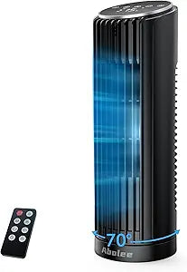 Abolee Tower Fan, 23ft/s Desk Fan with Remote, 70┬░ Oscillating Desk Fan, Standing Table Fan with 4 Speeds, 4 Modes, 12Timer, 2026 New 13'' Bladeless Fan for Bedroom Office, Home