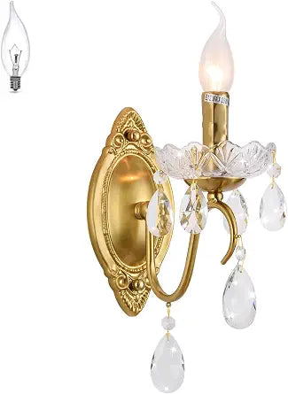 Vintage Wall Sconces, Gold wall sconces Gold Crystal Wall Light, 1-Light Wall Lighting with Crystal Glass Shade, Matte Brushed Antique Brass Finish, Wall Lamp for Bathroom,Hallway(E12 Base)