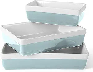 MARTHA STEWART 3-Piece Oven to Table Stoneware Bakeware Set  Baking Dish & Casserole Set  Dusty Blue  Durable Oven-Safe Bakeware for Baking and Serving