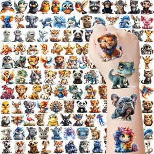 132 PCS Lovely 3D Cartoon Animals Temporary Tattoos For Kids Boys Girls Child Birthday Party Favor Supplies, Mixed Cute Animals Fake Tattoo Stickers For Children Gifts Goodie Bag Stocking Stuffers