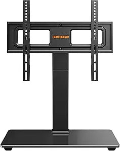 Perlegear Universal Swivel TV Stand Base for 3270 inch TVs, Height Adjustable Table Top TV Stand Mount with Tilt, Tempered Glass Base, Holds up to 88 lbs