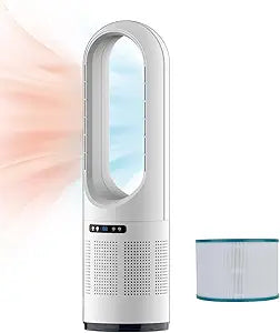 3 IN 1 Tower Fan, 31.5Inch Cooling & Heating Bladeless Fan with HEPA Filter 99.97%, Heater Fan Floor Fan Combo 80┬░ Oscillating with Remote, 8H Timer for Indoor, Bedroom, Home Office Room