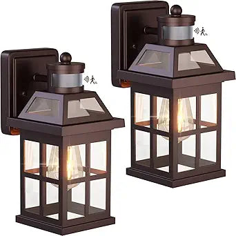 Bronze Outdoor Wall Lights with Motion Sensor, ETL Exterior Light Fixtures Waterproof 2 Pack, Anti-Rust Aluminum Porch Lights Dusk to Dawn Outdoor Lights Brown Lantern Sconces for House