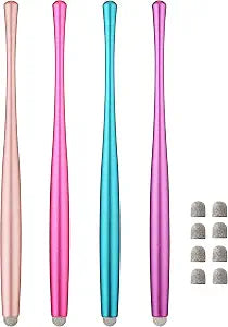 Slim Waist Stylus Pen for Touch Screen, Compatible with iPad, iPhone, Kindle Fire, 8 Extra Replaceable Hybrid Fiber Tips (Pink, Purple, Blue, Rose Gold)