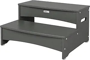 25" Hot Tub Steps, HDPE Waterproof Hot Tub Stairs, Heavy Duty Outdoor 2-Step Stool, 600LBS Capacity Non-Slip Wooden Textured Spa Steps with Anti-Slip Feet, Multi-Use Porch Step, Gray
