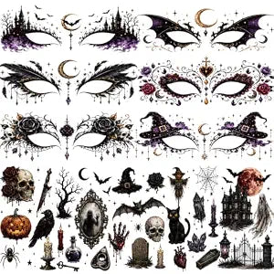 20 Sheets Halloween Eye Shadow Face Temporary Tattoos, Gothic Fake Tattoos