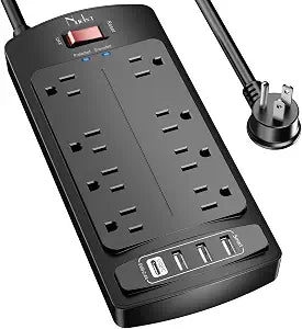 Surge Protector Power Strip - Nuetsa Flat Plug Extension Cord with 8 Outlets and 4 USB Ports, 6 Feet Power Cord, 2700 Joules, ETL Listed, Black