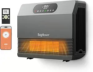 Brightown Smart Wall Heater, 1500W Electric Space Heater for Indoor Use, 5 Optional Modes, Adjustable Thermostat, Remote Control, Energy Efficient Easy-Mount Heater for Bedroom, Works with Alexa, Grey