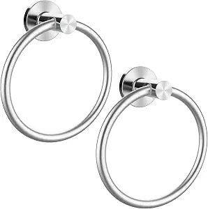 Brushed Silver Towel Ring 2Pack, SUS304 Stainless Steel Hand Towel Holder for Bathroom Kitchen, Modern Style Towel Hanger, Thicken Ring Towel Holder, Towel Rack Round Wall Mounted (2, Brushed Silver)