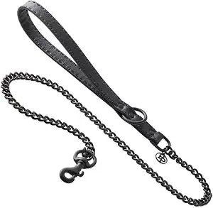 Pet Passion Links - The Saddle Stitch Vegan Leather Chain Dog Leash, 6 Ft., Durable Heavy Duty Pet Leash, for Small, Medium and Large Dogs, Black Beauty, One Size