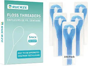Floss Threaders for Braces, Bridges & Dental Work, 500 Count (5 Packs of 100) | Dental Floss Threader | Easy Clean Between Teeth, Braces, Retainers & Implants | Nylon, Disposable