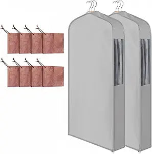 Briwooody 2 Sets 40 x 24 x 6'' Short Cotton Garment Bags for Hanging Clothes and Storage, 8 Cedar Blocks for Fresh Smell and Moth Protection,Breathable Covers for Closet Suits Fur Coats Sweaters(Grey)