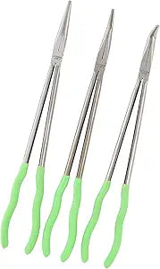 OEMTOOLS 22660 16 Inch Long Nose 3 Piece Pliers Set, 90 Degree Pliers, Straight Pliers, and 45 Degree Pliers, Clamp Hoses and Handle Delicate Work Pieces in Narrow Spaces