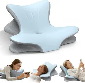 Cervical Neck Pillow for Pain Relief, Ergonomic Reading Pillow for Bed, Orthopedic Wedge Pillow Back Support Pillow, Contour Memory Foam Pillows for Sleeping, Couch Floor Use Lying Reading (Blue)