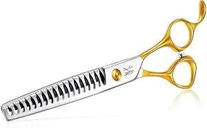 JASON Dog Grooming Chunkers Shears - Dogs Cats Grooming Texturizing Blending Thinning Scissor Pets Trimming Kit Sharp Gold Shear for Right Handed Groomers Christmas Gift 7"