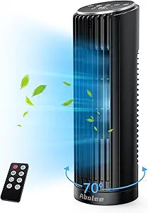 Abolee Tower Fan, 23ft/s Desk Fan with Remote, 70┬░ Oscillating, Standing Table Fan with 4 Speeds, 4 Modes, 12Timer, 2026 New 13'' Bladeless Fan for Bedroom Office, Home