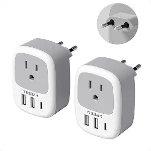 TESSAN 2 Pack European Travel Plug Adapter, US to Europe Plug Adapter