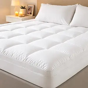 Thick Mattress Topper Bed Topper Soft Pillow Top Mattress Topper Mattress Pad with Deep Pocket Breathable Machine Washable Durable Polyester(King)