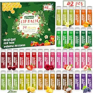 Yopela 42 Pack Natural Lip Balm Bulk with Vitamin E and Coconut Oil - Moisturizing, Soothing, and Repairing Dry and Chapped Lips Valentine's Gift - 14 Flavors - Non-GMO