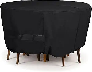Covermates Classic Round Patio Dining Table and Chair Set Cover  All-Weather Outdoor Furniture Protection, Water-Resistant Vinyl, Elastic Hem, Mesh Vents, 72DIAMETER x 30H, Black