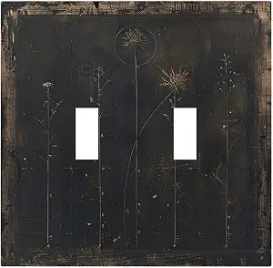 Decorative Switch Plate Covers Black And White Dandelion Art Vintage Wood Grain 2 Gang Double Toggle Light Switch Cover Plate Electrical Wall Plate Outlet Cover for Farmhouse Cabin Decor
