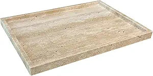 Travertine Stone Tray for Coffee Table, 12 x 8 inch Rectangle Marble Vanity Tray for Bathroom Countertop, Decorative Dish for Perfume Jewelry (Beige Travertine)