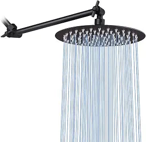 NearMoon Rain Shower Head with 11'' Adjustable Arm, High Pressure Stainless Steel Rainfall Shower, Ultra-Thin Design - Pressure Boosting (8 Inch, Matte Black)