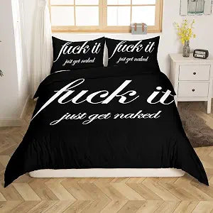 Feelyou Funny Quotes Bedding Set Get Naked Comforter Cover for Couple Lover Men Women Romantic Duvet Cover Black and White Creative Words Room Decor 3Pcs with 2 Pillow Case Queen Size (No Comforter)
