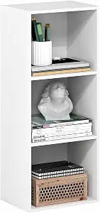 Furinno PASIR Book Shelf, 3-Cube Bookcase, Standing Bookshelf, Open Storage Shelf, Closed Back, Easy Assembly, 9.3 x 12 x 31.5 Inches, for Home Office, Living Room, Plain White