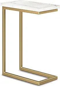 SIMPLIHOME Skyler Metal Table - 18" Wide x 24" High Solid Iron C-Side Table with Genuine White Marble Top in Gold, Contemporary Accent End Table for Living Room or Home Office with Slide-Under Design