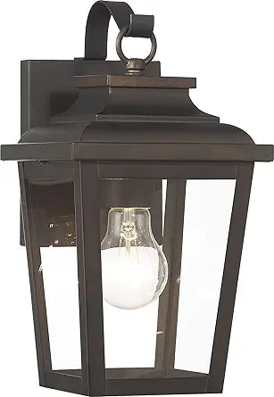 The Great Outdoors Irvington Manor 1 Light Wall Mount in Chelesa Bronze Finish with Clear Glass