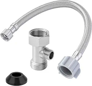 Blulu Bidet T Adapter, Brass 3 Way Valve with 12 Inch Toilet Connector