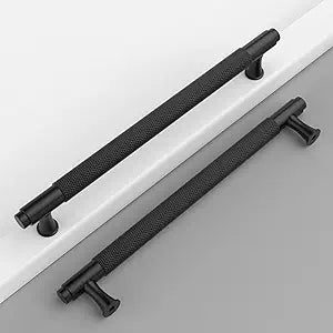 10 Pack 6.3 Inch(160mm) Matte Black Cabinet Pulls Knurled Kitchen Cabinet Handles Drawer Pulls Cupboard Brushed Gold Hardware for Cabinets