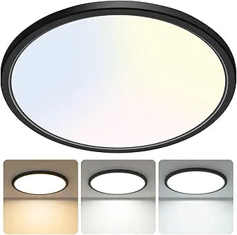 libtit 23 Inch Led Flush Mount Ceiling Light Fixtures, 3 Color Temperature Selectable, Thin Flat Round Lighting Fixture Surface Mount for Office Garage Hallway (Black)