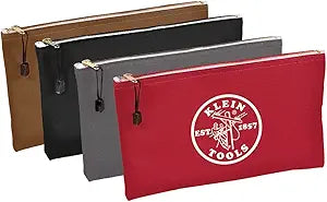 Klein Tools 5141 Zipper Tool Bag, Tool Pouch, Bank Deposit Canvas Utility Bag, 12.5 x 7-Inch, Brown/Black/Gray/Red 4-Pack