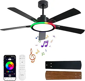 52" Ceiling Fans with Lights,Bluetooth Ceiling Fan with Speaker,6-Speed Reversible Motor,Full-Spectrum Adjustable Lighting,Edge Ambient Lights,Low Profile Ceiling Fan with Light and Remote/App Control