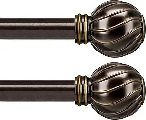 Lootkell 2 Pack Brown Curtain Rods Set for Windows 72 to 144 Adjustable Length Heavy Duty 7/8" Diameter Window Curtain Rod with Decorative Finials for Outdoor Farmhouse Bedroom Kitchen Living Room