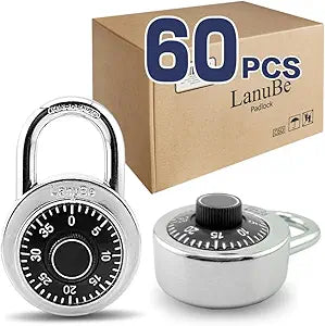 LanuBe Lock Standard Dial Combination Lock, 2 inch. Wide, with Different Combinations, Black Turnplate, Pack of 60; Lock for School, Employee, Gym Sports Locker, Case, Toolbox, and so on