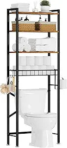 SwaaVee Over The Toilet Storage Cabinet, 4-Tier Bathroom Organizers and Storage with Adjustable Shelves, Freestanding Over-The-Toilet Shelf for Restroom, Laundry, Rustic Brown