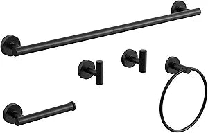 Matte Black Bathroom Hardware Accessories Set 5 Pcs SUS304 Stainless Steel Towel Rack and Toilet Paper Holder Set 26 Inch Towel Bar Set Wall Mounted by HOMEMYSTIQUE