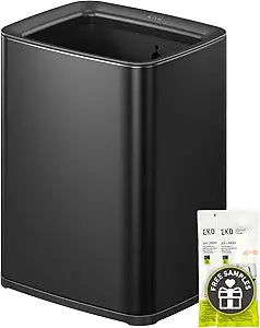 EKO Laguna 2.6 Gallon/10L Matte Black Stainless Steel Open Top Trash Can with Removable Inner Basket - Modern Bathroom & Office Waste Bin