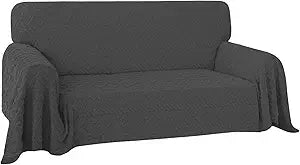 Easy-Going 80X118 inches Loveseat Sofa Cover, Jacquard Velvet Couch Slipcover for 2 Cushion Couch, L Shape Sectional Covers for Dogs, Washable Sofa Blanket, Furniture Protector for Pets, Dark Gray