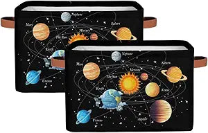 AUUXVA Solar System Planet Storage Basket Bins Large Fabric Storage Cube Box with Handles Collapsible Closet Shelf Cloth Organizer Basket Decorative 2 Pack for Shelves Kids Nursery Bedroom Bathroom