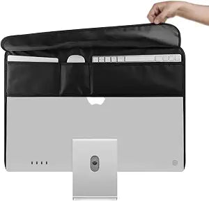 Monitor Dust Cover for iMac 24 inch PU Leather Anti-Static Dustproof Protective Cover for LCD/LED/HD Panel Case Computer Sleeve Monitor Dust Cover with Rear Pocket (Black, 24inch)