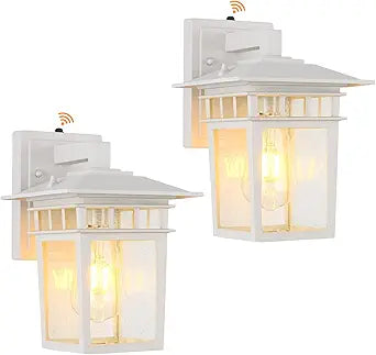 Outdoor Lighting Fixtures Wall Mount, Dusk to Dawn Exterior Wall Sconces Set of Two, White Outdoor Porch Lights with Seeded Glass for Garage Front Door House